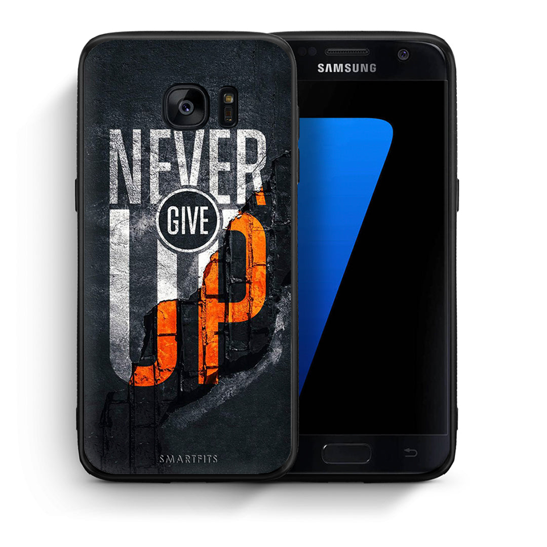 Θήκη Αγίου Βαλεντίνου Samsung S7 Never Give Up από τη Smartfits με σχέδιο στο πίσω μέρος και μαύρο περίβλημα | Samsung S7 Never Give Up case with colorful back and black bezels
