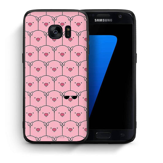 Θήκη Samsung S7 Pig Glasses από τη Smartfits με σχέδιο στο πίσω μέρος και μαύρο περίβλημα | Samsung S7 Pig Glasses case with colorful back and black bezels