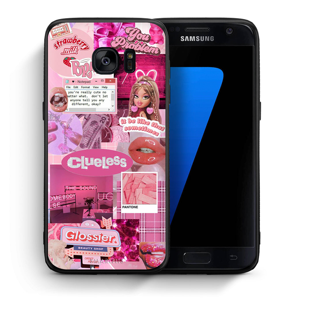 Θήκη Αγίου Βαλεντίνου Samsung S7 Pink Love από τη Smartfits με σχέδιο στο πίσω μέρος και μαύρο περίβλημα | Samsung S7 Pink Love case with colorful back and black bezels