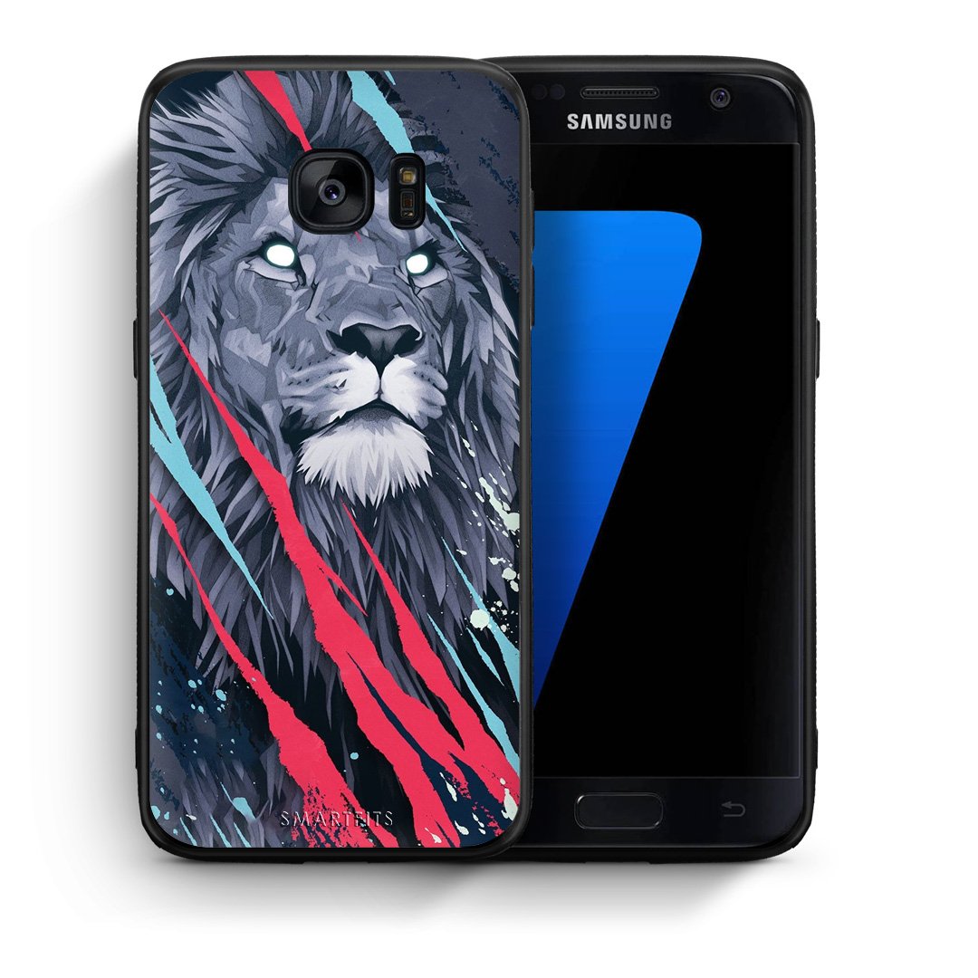 Θήκη Samsung S7 Lion Designer PopArt από τη Smartfits με σχέδιο στο πίσω μέρος και μαύρο περίβλημα | Samsung S7 Lion Designer PopArt case with colorful back and black bezels