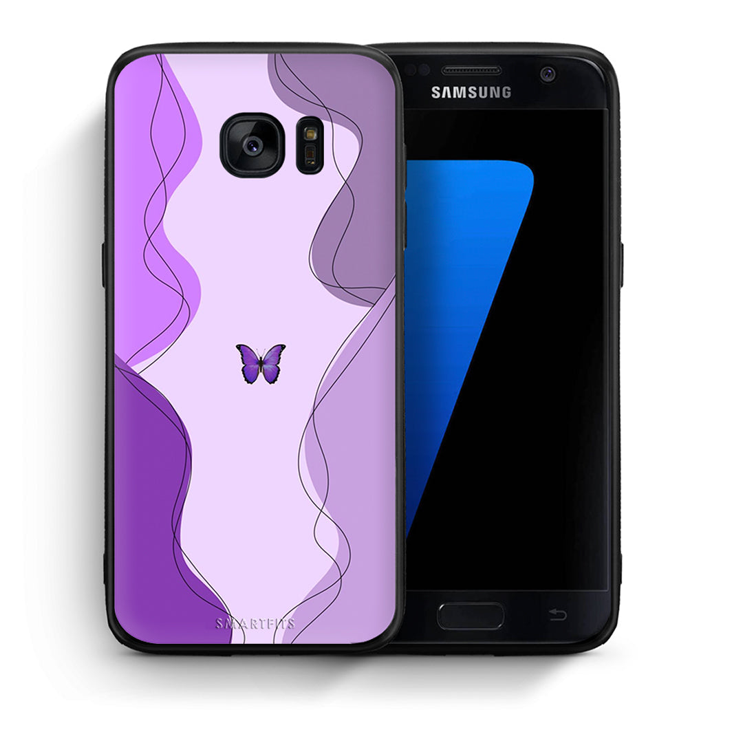 Θήκη Αγίου Βαλεντίνου Samsung S7 Purple Mariposa από τη Smartfits με σχέδιο στο πίσω μέρος και μαύρο περίβλημα | Samsung S7 Purple Mariposa case with colorful back and black bezels