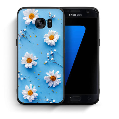 Θήκη Samsung S7 Real Daisies από τη Smartfits με σχέδιο στο πίσω μέρος και μαύρο περίβλημα | Samsung S7 Real Daisies case with colorful back and black bezels