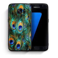 Thumbnail for Θήκη Samsung S7 Real Peacock Feathers από τη Smartfits με σχέδιο στο πίσω μέρος και μαύρο περίβλημα | Samsung S7 Real Peacock Feathers case with colorful back and black bezels