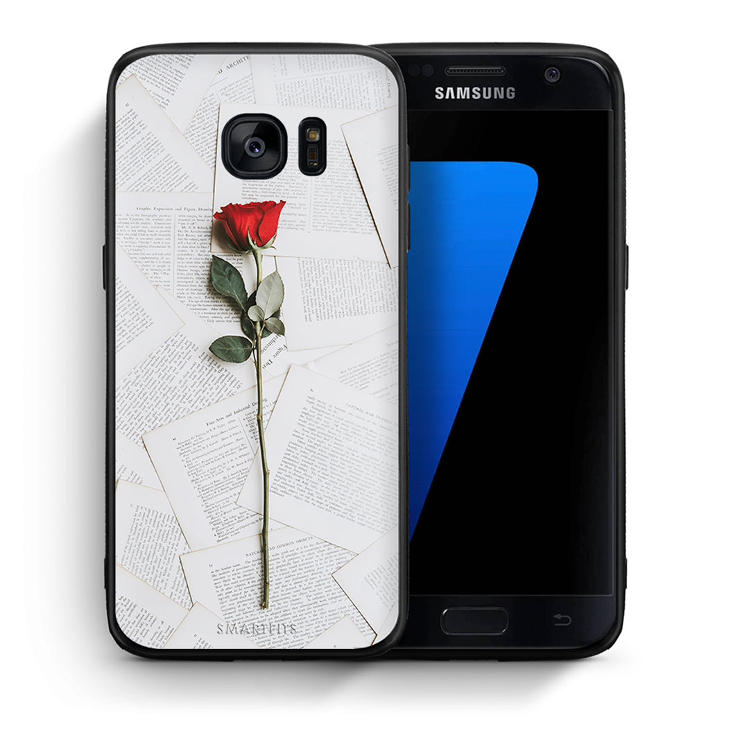 Θήκη Samsung S7 Red Rose από τη Smartfits με σχέδιο στο πίσω μέρος και μαύρο περίβλημα | Samsung S7 Red Rose case with colorful back and black bezels