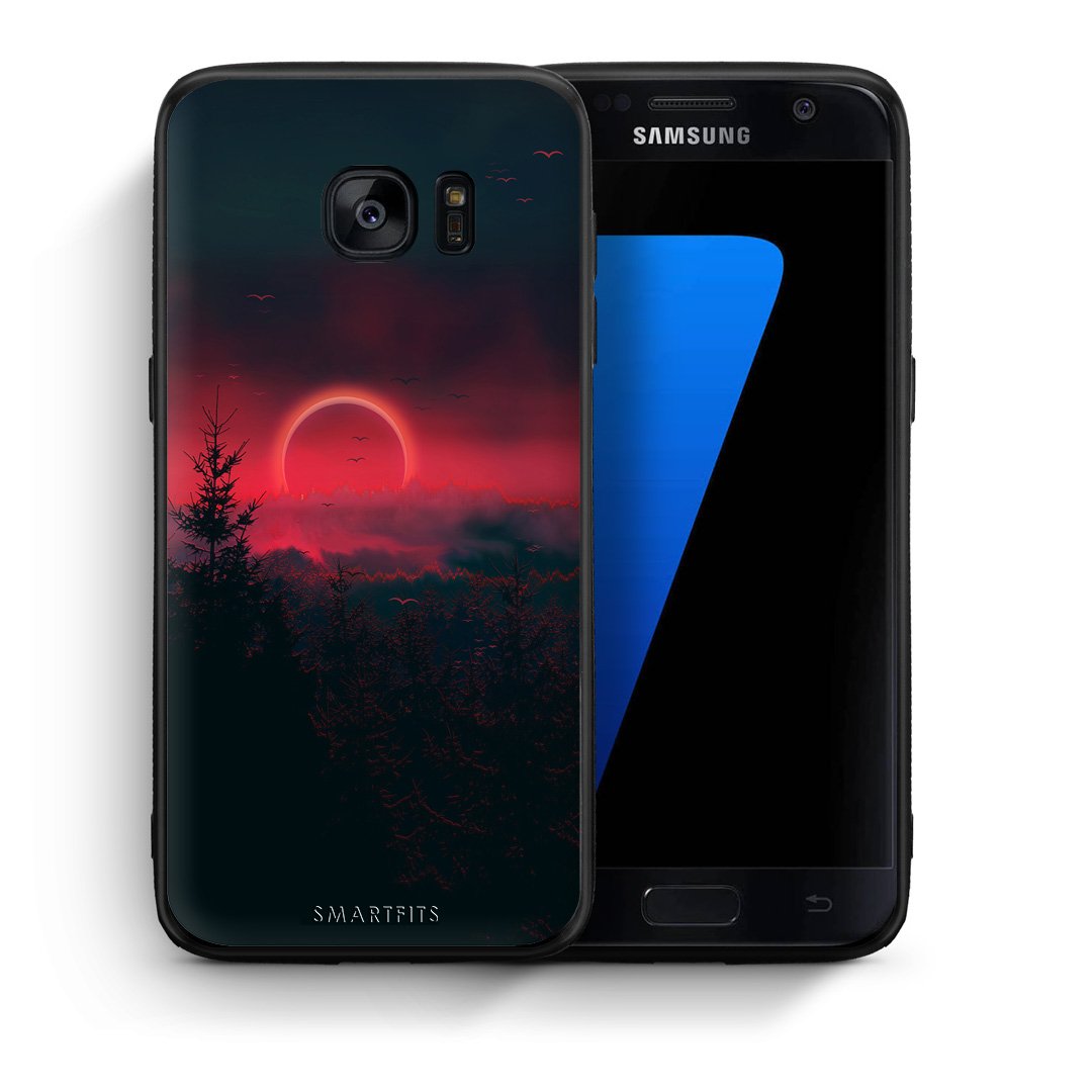 Θήκη Samsung S7 Sunset Tropic από τη Smartfits με σχέδιο στο πίσω μέρος και μαύρο περίβλημα | Samsung S7 Sunset Tropic case with colorful back and black bezels