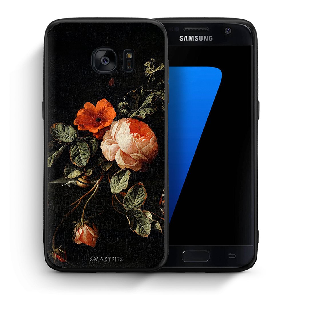 Θήκη Samsung S7 Vintage Roses από τη Smartfits με σχέδιο στο πίσω μέρος και μαύρο περίβλημα | Samsung S7 Vintage Roses case with colorful back and black bezels