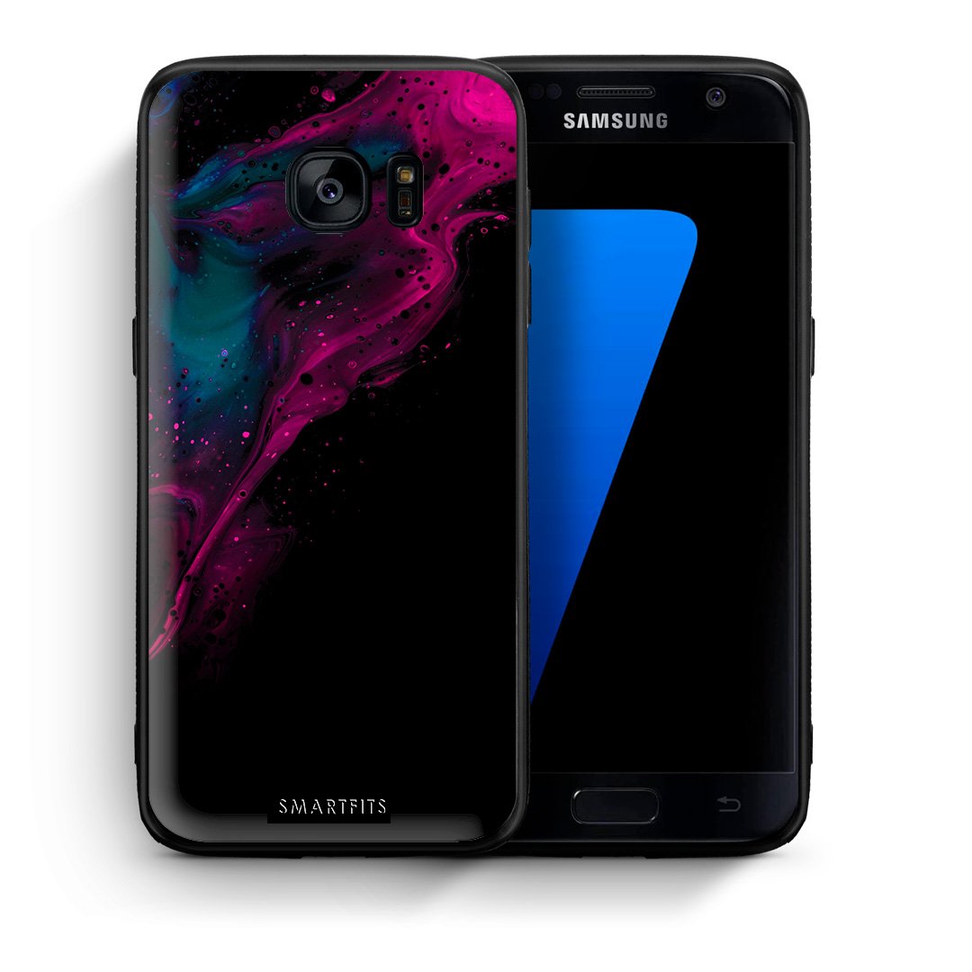 Θήκη Samsung S7 Pink Black Watercolor από τη Smartfits με σχέδιο στο πίσω μέρος και μαύρο περίβλημα | Samsung S7 Pink Black Watercolor case with colorful back and black bezels