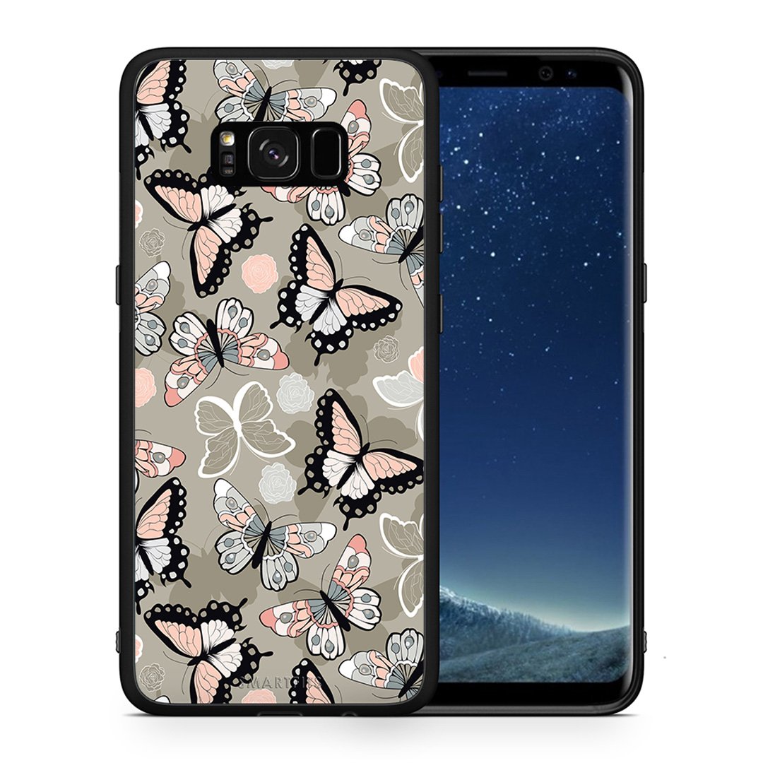 Θήκη Samsung S8+ Butterflies Boho από τη Smartfits με σχέδιο στο πίσω μέρος και μαύρο περίβλημα | Samsung S8+ Butterflies Boho case with colorful back and black bezels