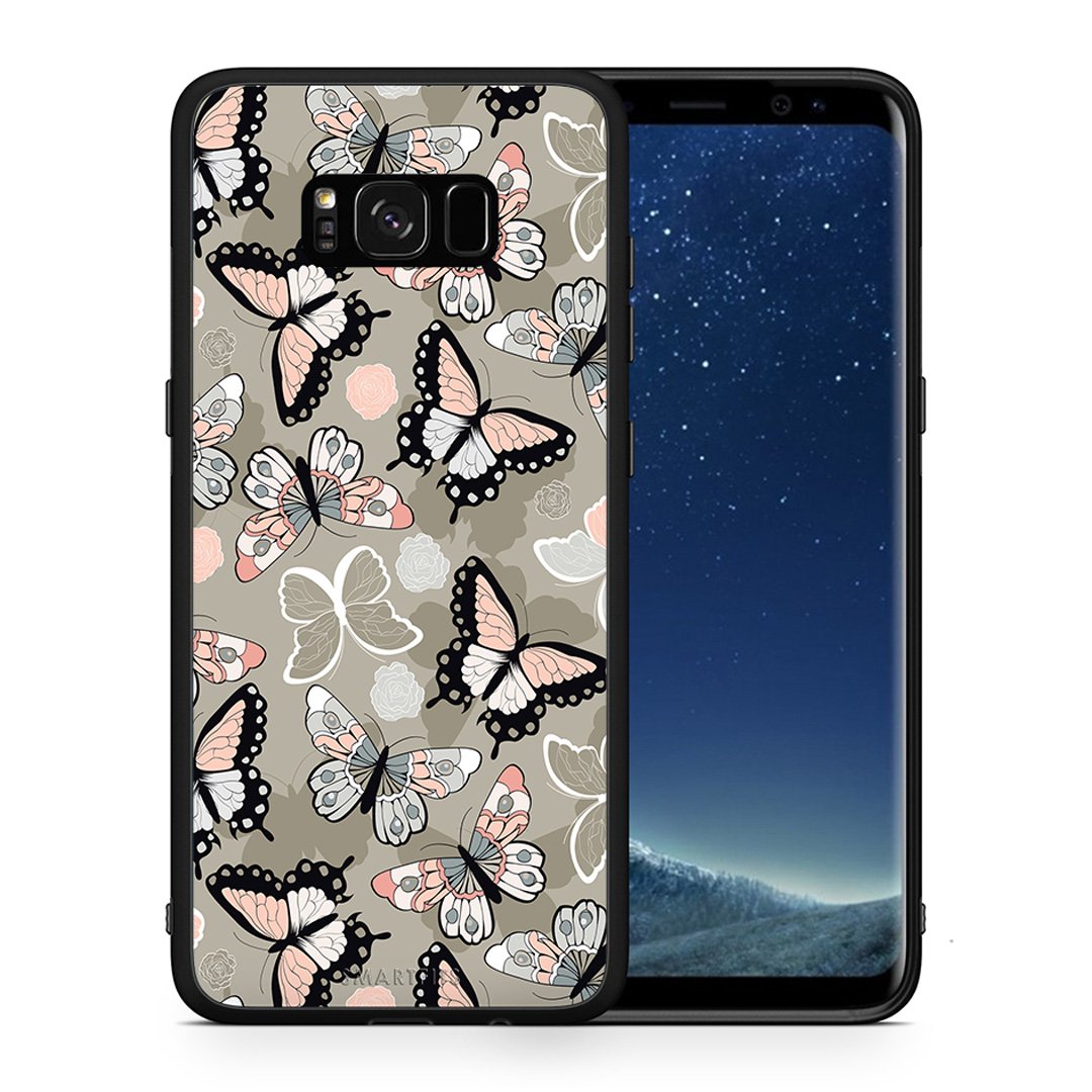 Θήκη Samsung S8 Butterflies Boho από τη Smartfits με σχέδιο στο πίσω μέρος και μαύρο περίβλημα | Samsung S8 Butterflies Boho case with colorful back and black bezels