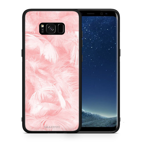 Θήκη Samsung S8+ Pink Feather Boho από τη Smartfits με σχέδιο στο πίσω μέρος και μαύρο περίβλημα | Samsung S8+ Pink Feather Boho case with colorful back and black bezels