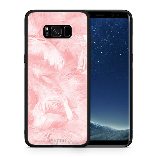Θήκη Samsung S8+ Pink Feather Boho από τη Smartfits με σχέδιο στο πίσω μέρος και μαύρο περίβλημα | Samsung S8+ Pink Feather Boho case with colorful back and black bezels