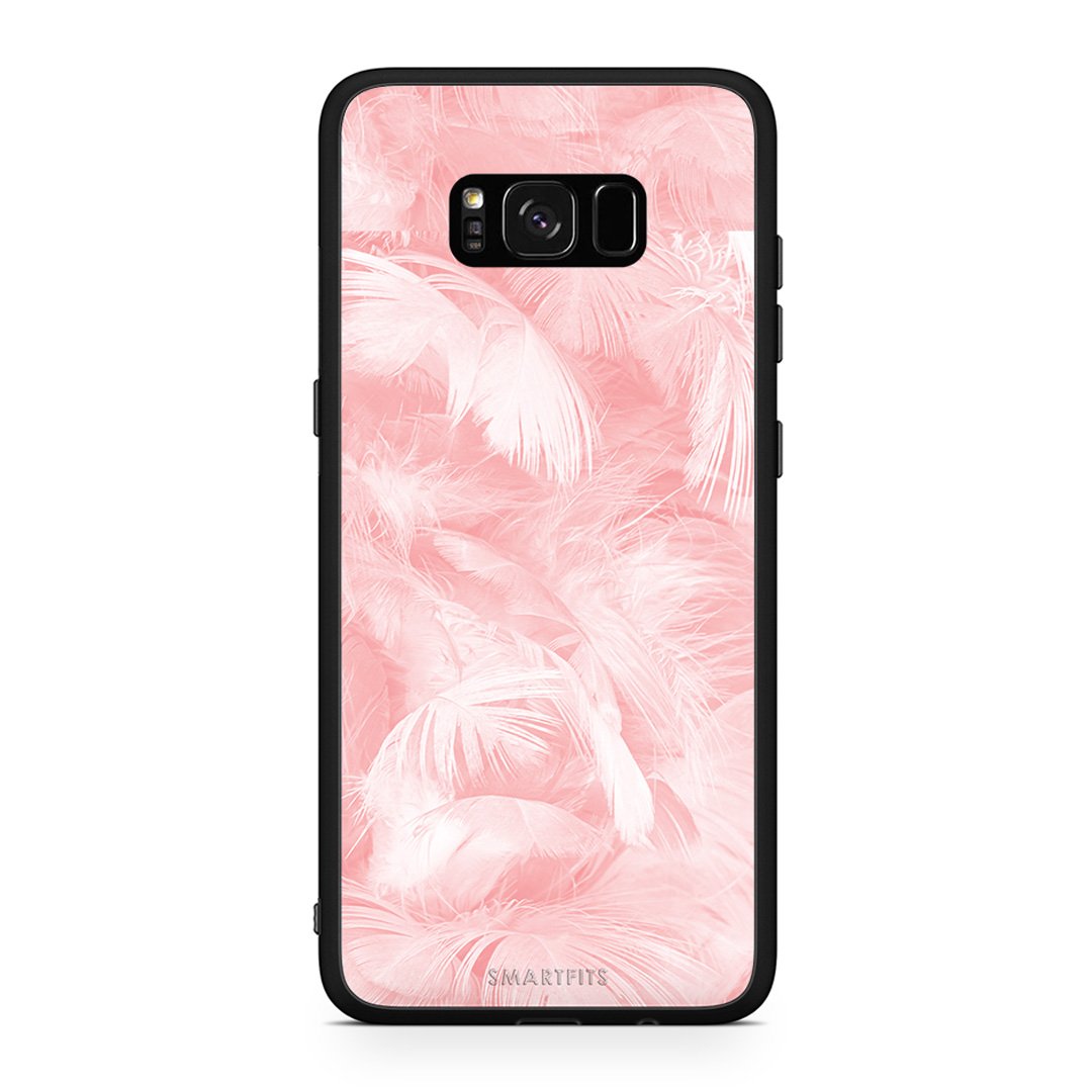 33 - Samsung S8+ Pink Feather Boho case, cover, bumper