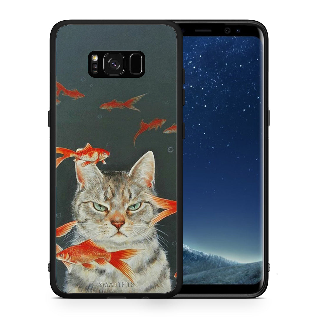 Θήκη Samsung S8+ Cat Goldfish από τη Smartfits με σχέδιο στο πίσω μέρος και μαύρο περίβλημα | Samsung S8+ Cat Goldfish case with colorful back and black bezels