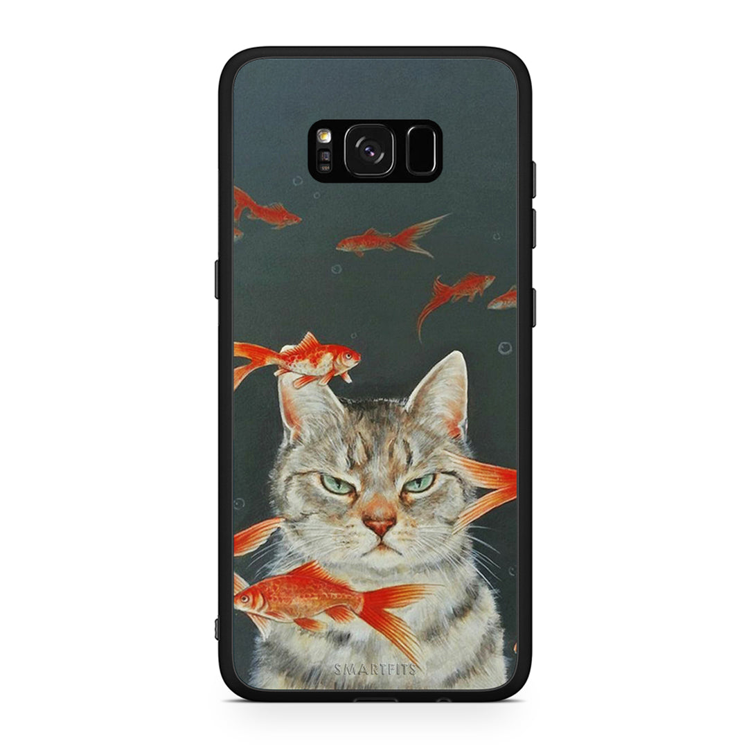Samsung S8 Cat Goldfish θήκη από τη Smartfits με σχέδιο στο πίσω μέρος και μαύρο περίβλημα | Smartphone case with colorful back and black bezels by Smartfits
