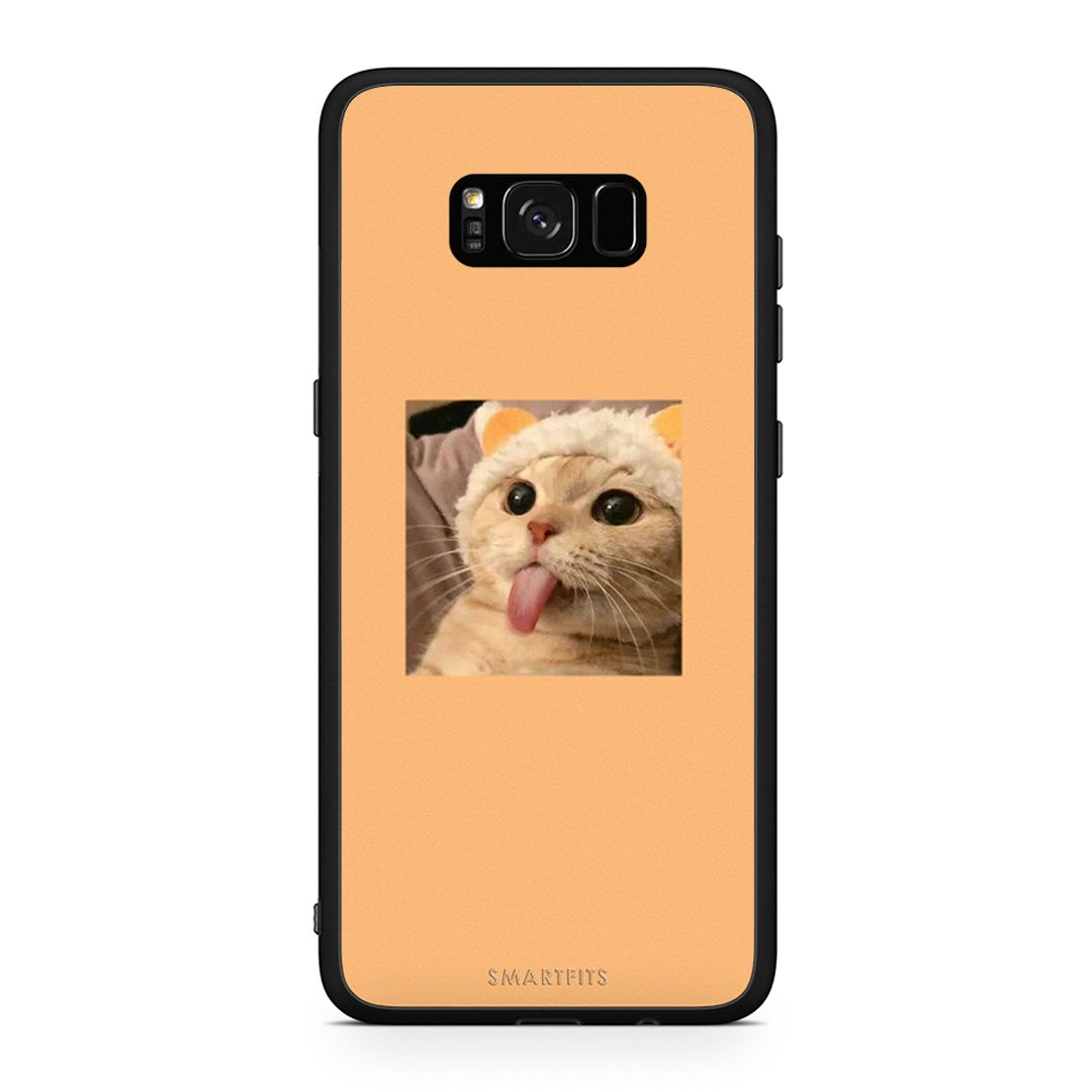 Samsung S8+ Cat Tongue θήκη από τη Smartfits με σχέδιο στο πίσω μέρος και μαύρο περίβλημα | Smartphone case with colorful back and black bezels by Smartfits