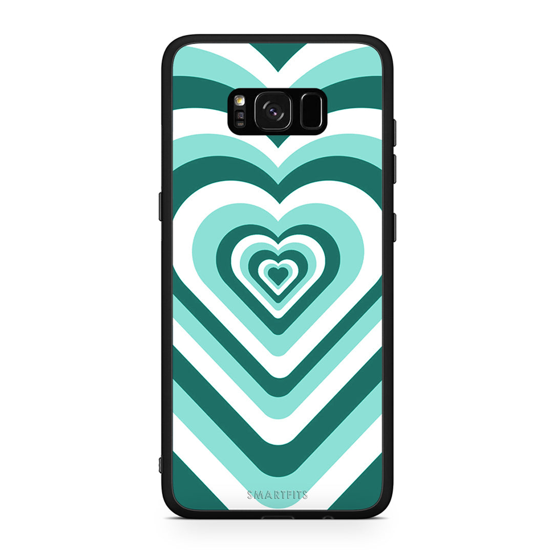 Samsung S8 Green Hearts θήκη από τη Smartfits με σχέδιο στο πίσω μέρος και μαύρο περίβλημα | Smartphone case with colorful back and black bezels by Smartfits
