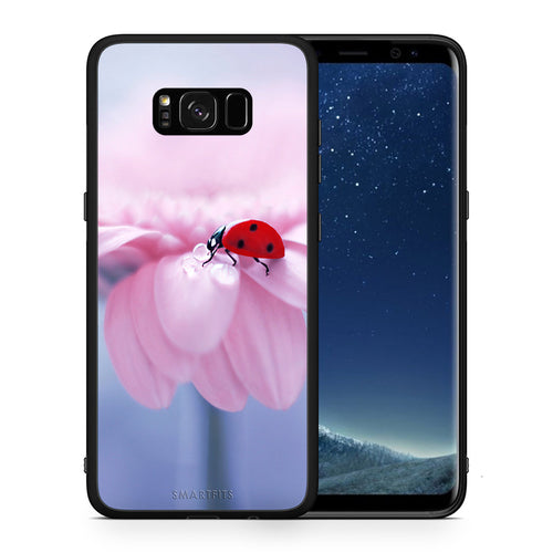 Θήκη Samsung S8 Ladybug Flower από τη Smartfits με σχέδιο στο πίσω μέρος και μαύρο περίβλημα | Samsung S8 Ladybug Flower case with colorful back and black bezels