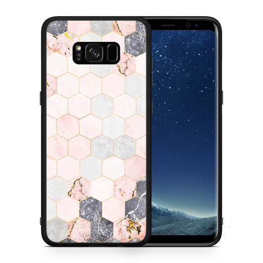 Θήκη Samsung S8 Hexagon Pink Marble από τη Smartfits με σχέδιο στο πίσω μέρος και μαύρο περίβλημα | Samsung S8 Hexagon Pink Marble case with colorful back and black bezels