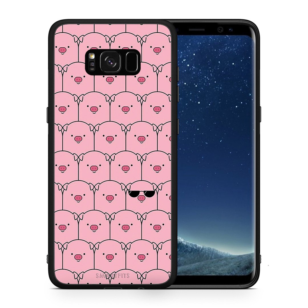 Θήκη Samsung S8+ Pig Glasses από τη Smartfits με σχέδιο στο πίσω μέρος και μαύρο περίβλημα | Samsung S8+ Pig Glasses case with colorful back and black bezels