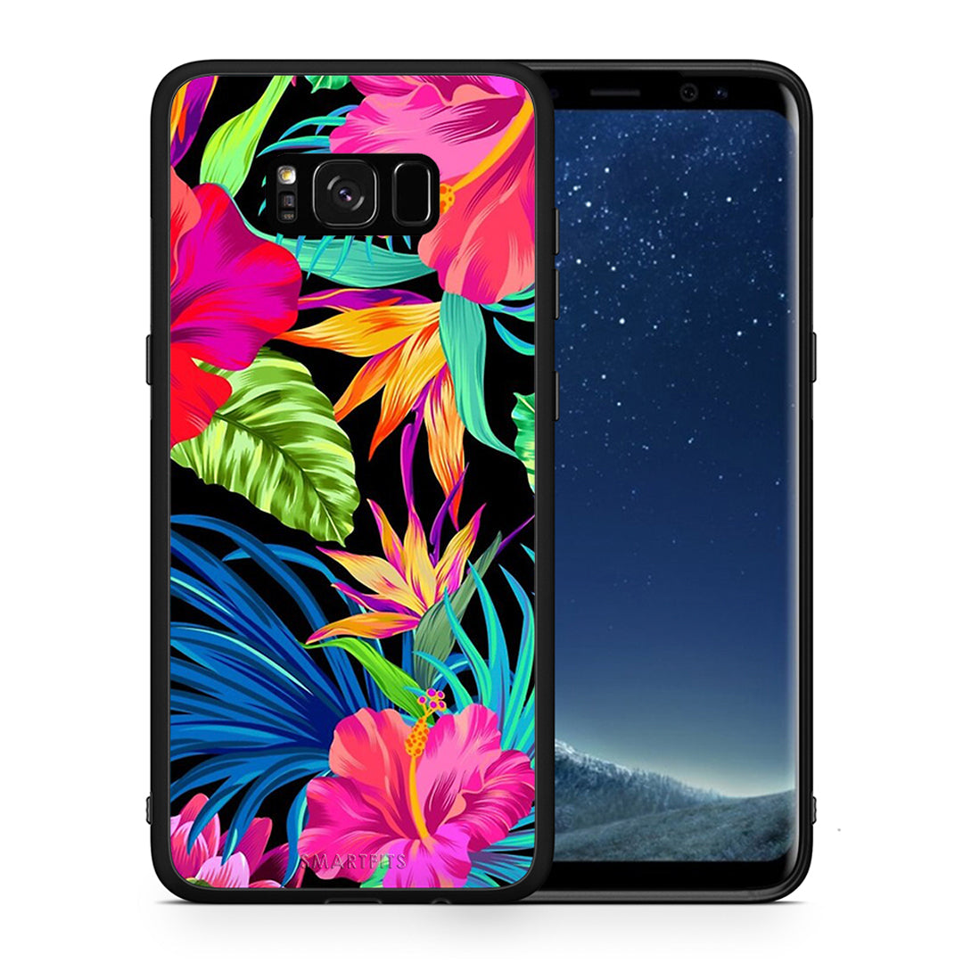 Θήκη Samsung S8 Tropical Flowers από τη Smartfits με σχέδιο στο πίσω μέρος και μαύρο περίβλημα | Samsung S8 Tropical Flowers case with colorful back and black bezels