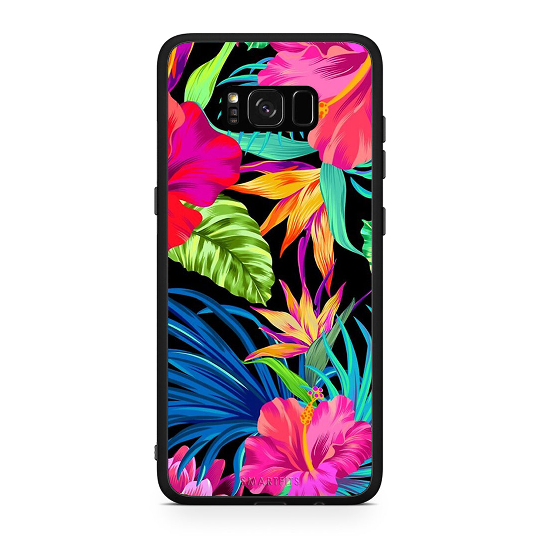 Samsung S8 Tropical Flowers θήκη από τη Smartfits με σχέδιο στο πίσω μέρος και μαύρο περίβλημα | Smartphone case with colorful back and black bezels by Smartfits