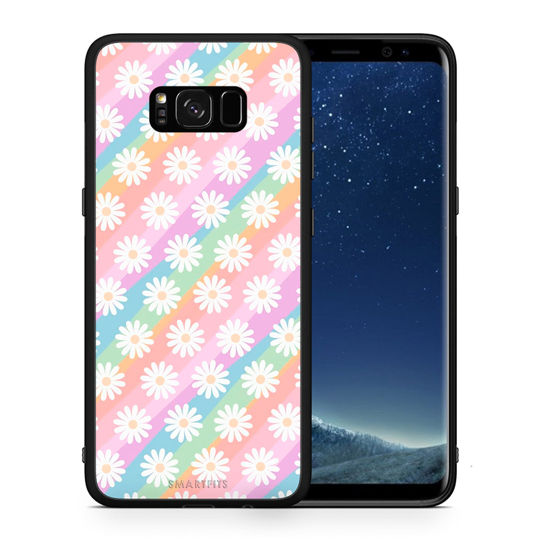 Θήκη Samsung S8 White Daisies από τη Smartfits με σχέδιο στο πίσω μέρος και μαύρο περίβλημα | Samsung S8 White Daisies case with colorful back and black bezels