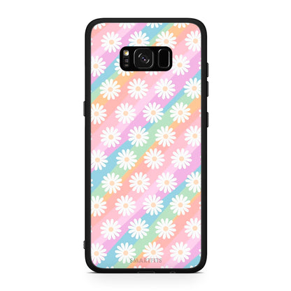 Samsung S8 White Daisies θήκη από τη Smartfits με σχέδιο στο πίσω μέρος και μαύρο περίβλημα | Smartphone case with colorful back and black bezels by Smartfits