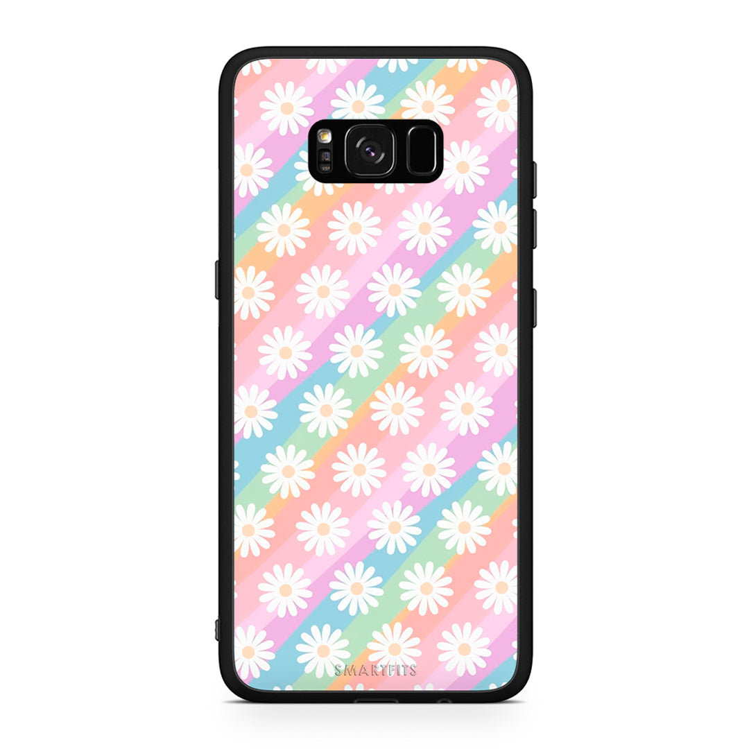 Samsung S8 White Daisies θήκη από τη Smartfits με σχέδιο στο πίσω μέρος και μαύρο περίβλημα | Smartphone case with colorful back and black bezels by Smartfits