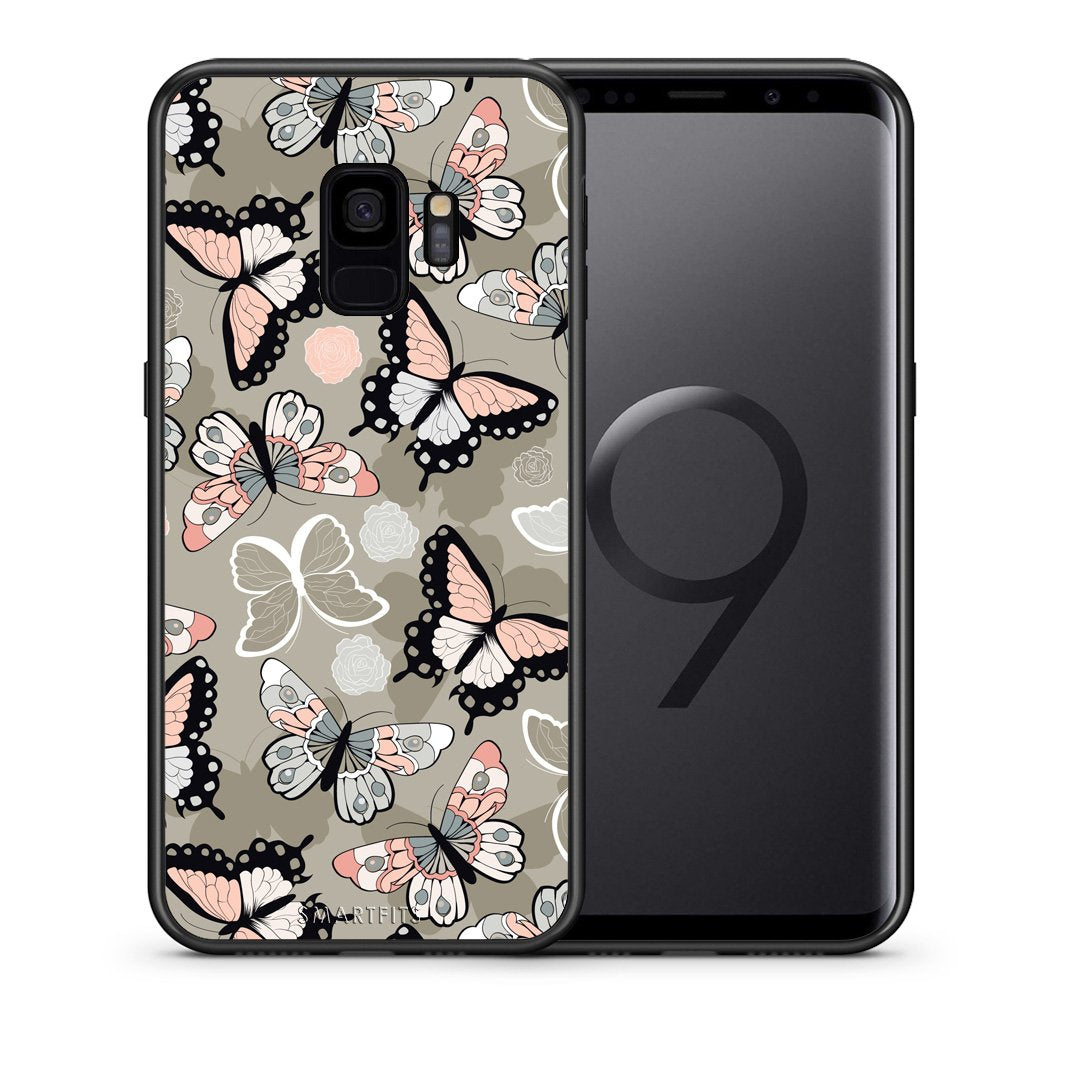 Θήκη Samsung S9 Butterflies Boho από τη Smartfits με σχέδιο στο πίσω μέρος και μαύρο περίβλημα | Samsung S9 Butterflies Boho case with colorful back and black bezels