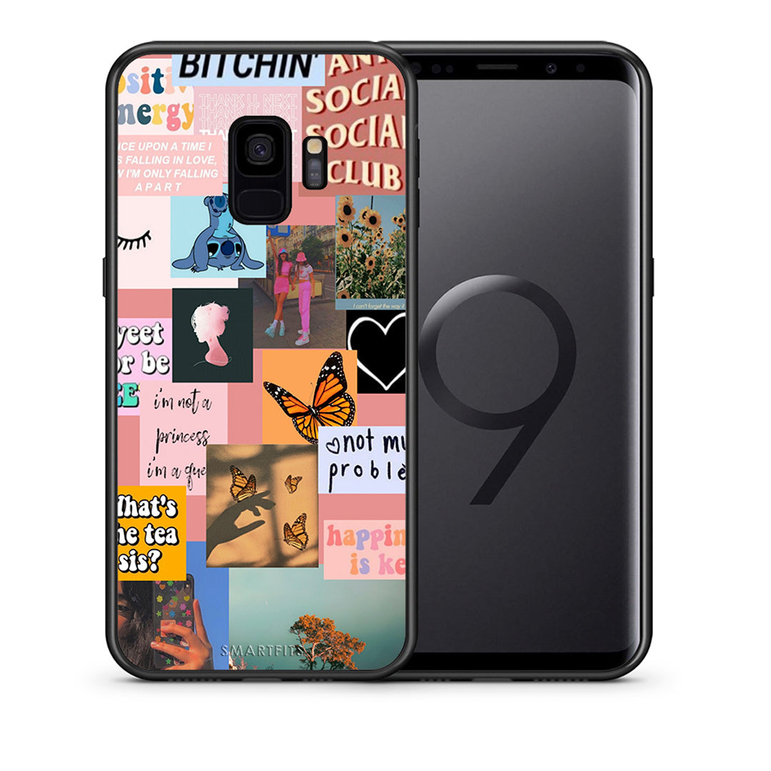 Θήκη Αγίου Βαλεντίνου Samsung S9 Collage Bitchin από τη Smartfits με σχέδιο στο πίσω μέρος και μαύρο περίβλημα | Samsung S9 Collage Bitchin case with colorful back and black bezels