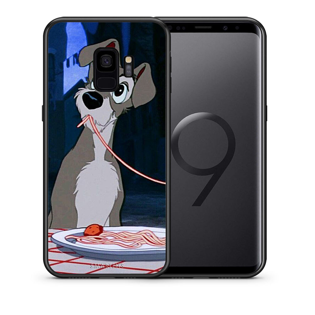 Θήκη Αγίου Βαλεντίνου Samsung S9 Lady And Tramp 1 από τη Smartfits με σχέδιο στο πίσω μέρος και μαύρο περίβλημα | Samsung S9 Lady And Tramp 1 case with colorful back and black bezels
