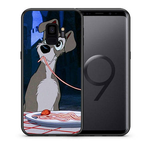 Θήκη Αγίου Βαλεντίνου Samsung S9 Lady And Tramp 1 από τη Smartfits με σχέδιο στο πίσω μέρος και μαύρο περίβλημα | Samsung S9 Lady And Tramp 1 case with colorful back and black bezels