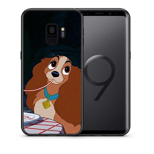 Θήκη Αγίου Βαλεντίνου Samsung S9 Lady And Tramp 2 από τη Smartfits με σχέδιο στο πίσω μέρος και μαύρο περίβλημα | Samsung S9 Lady And Tramp 2 case with colorful back and black bezels