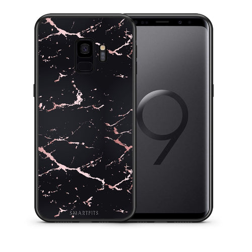 Θήκη Samsung S9 Black Rosegold Marble από τη Smartfits με σχέδιο στο πίσω μέρος και μαύρο περίβλημα | Samsung S9 Black Rosegold Marble case with colorful back and black bezels