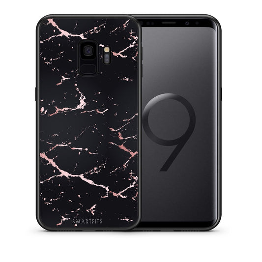 Θήκη Samsung S9 Black Rosegold Marble από τη Smartfits με σχέδιο στο πίσω μέρος και μαύρο περίβλημα | Samsung S9 Black Rosegold Marble case with colorful back and black bezels