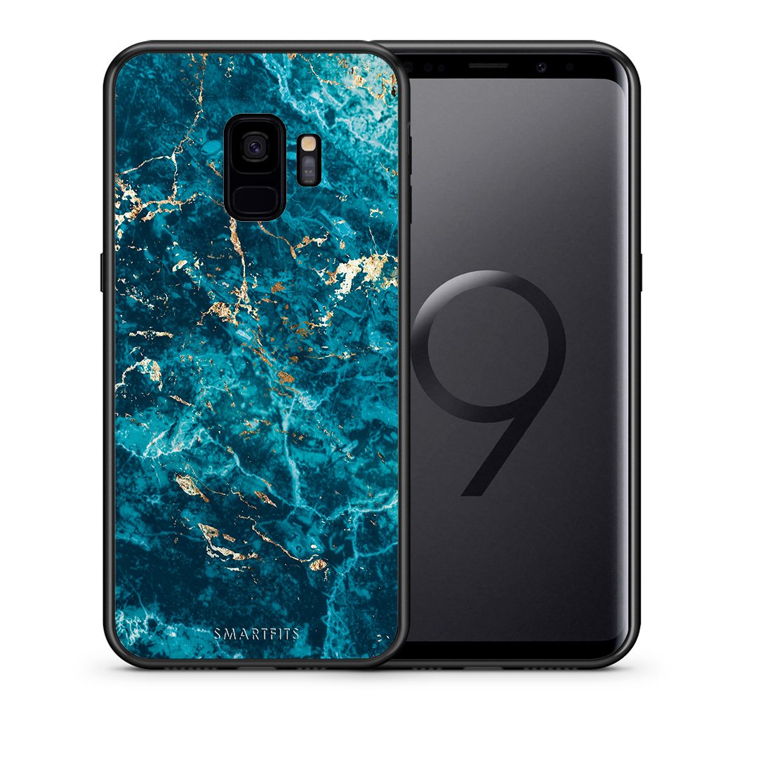 Θήκη Samsung S9 Marble Blue από τη Smartfits με σχέδιο στο πίσω μέρος και μαύρο περίβλημα | Samsung S9 Marble Blue case with colorful back and black bezels