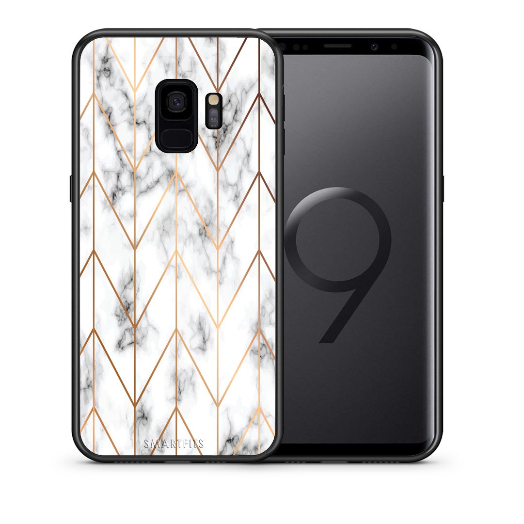 Θήκη Samsung S9 Gold Geometric Marble από τη Smartfits με σχέδιο στο πίσω μέρος και μαύρο περίβλημα | Samsung S9 Gold Geometric Marble case with colorful back and black bezels