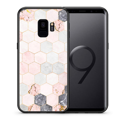 Θήκη Samsung S9 Hexagon Pink Marble από τη Smartfits με σχέδιο στο πίσω μέρος και μαύρο περίβλημα | Samsung S9 Hexagon Pink Marble case with colorful back and black bezels