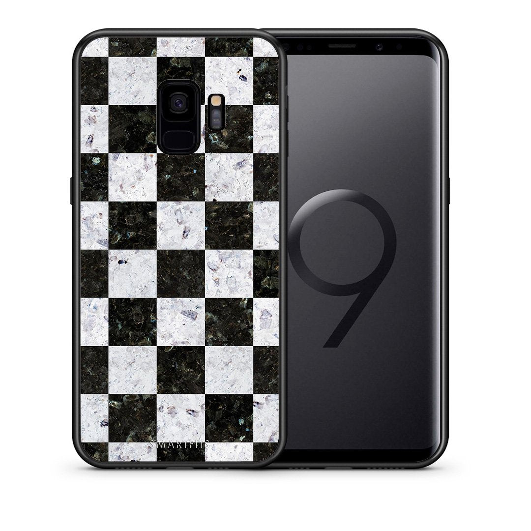 Θήκη Samsung S9 Square Geometric Marble από τη Smartfits με σχέδιο στο πίσω μέρος και μαύρο περίβλημα | Samsung S9 Square Geometric Marble case with colorful back and black bezels