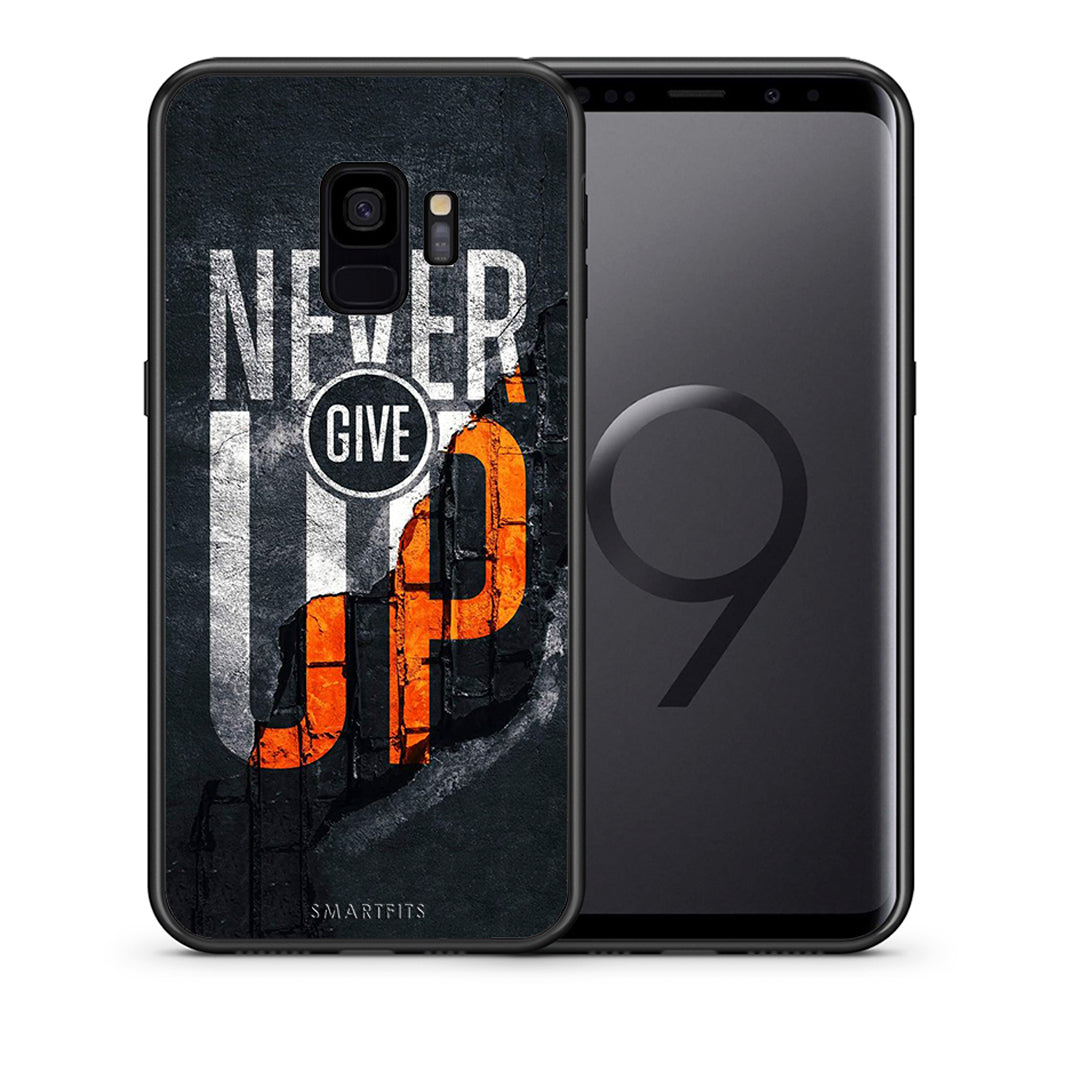 Θήκη Αγίου Βαλεντίνου Samsung S9 Never Give Up από τη Smartfits με σχέδιο στο πίσω μέρος και μαύρο περίβλημα | Samsung S9 Never Give Up case with colorful back and black bezels