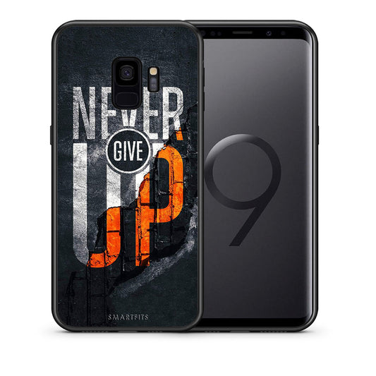 Θήκη Αγίου Βαλεντίνου Samsung S9 Never Give Up από τη Smartfits με σχέδιο στο πίσω μέρος και μαύρο περίβλημα | Samsung S9 Never Give Up case with colorful back and black bezels