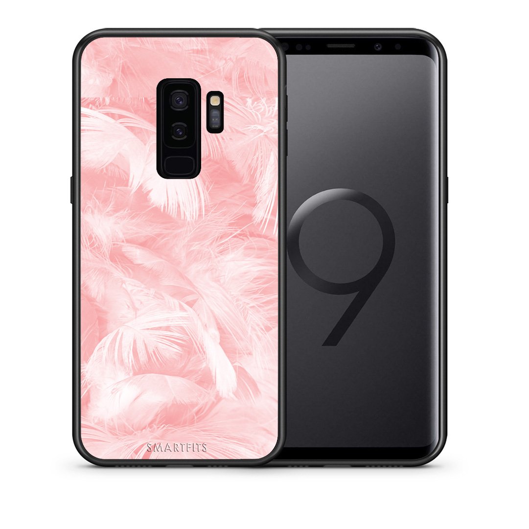Θήκη Samsung S9 Plus Pink Feather Boho από τη Smartfits με σχέδιο στο πίσω μέρος και μαύρο περίβλημα | Samsung S9 Plus Pink Feather Boho case with colorful back and black bezels
