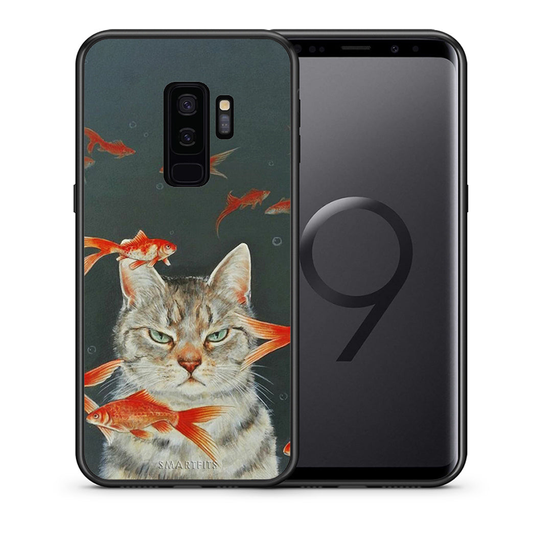 Θήκη Samsung S9 Plus Cat Goldfish από τη Smartfits με σχέδιο στο πίσω μέρος και μαύρο περίβλημα | Samsung S9 Plus Cat Goldfish case with colorful back and black bezels