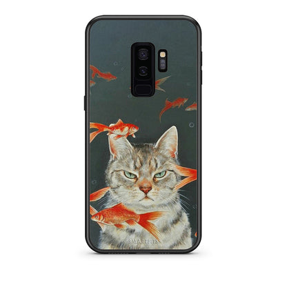 samsung s9 plus Cat Goldfish θήκη από τη Smartfits με σχέδιο στο πίσω μέρος και μαύρο περίβλημα | Smartphone case with colorful back and black bezels by Smartfits