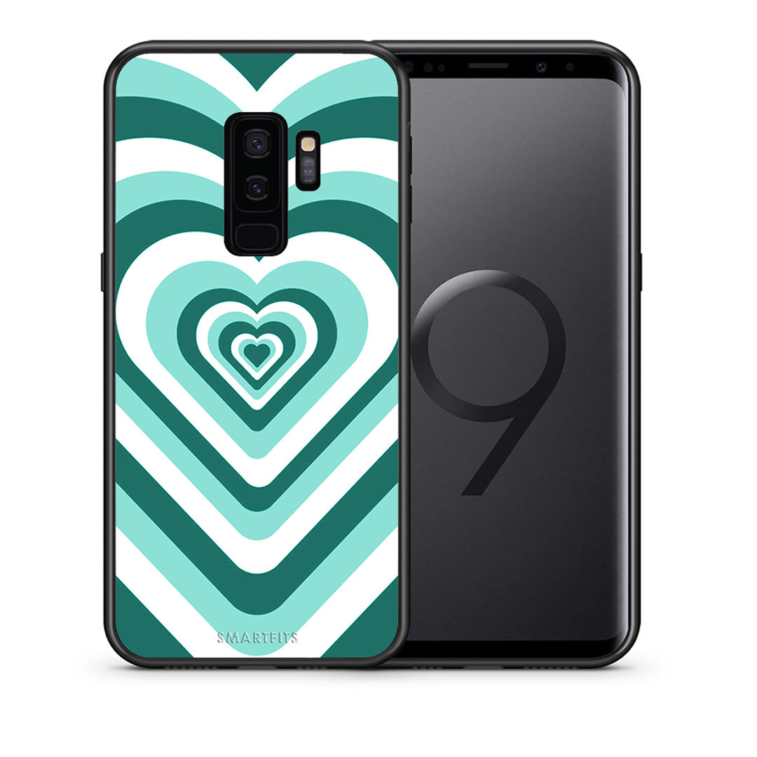 Θήκη Samsung S9 Plus Green Hearts από τη Smartfits με σχέδιο στο πίσω μέρος και μαύρο περίβλημα | Samsung S9 Plus Green Hearts case with colorful back and black bezels