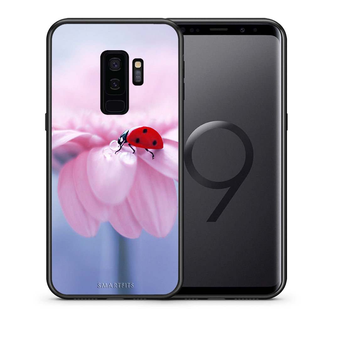 Θήκη Samsung S9 Plus Ladybug Flower από τη Smartfits με σχέδιο στο πίσω μέρος και μαύρο περίβλημα | Samsung S9 Plus Ladybug Flower case with colorful back and black bezels