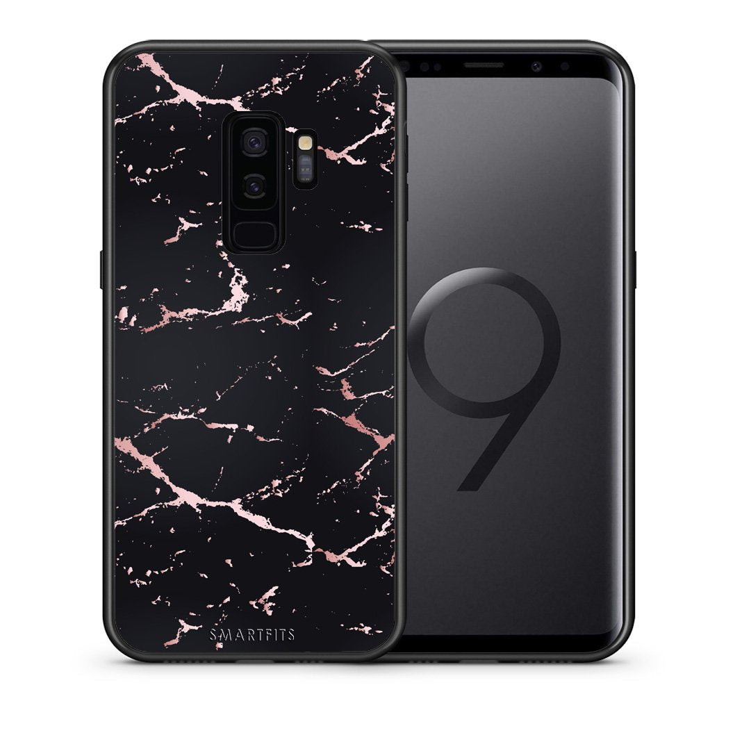 Θήκη Samsung S9 Plus Black Rosegold Marble από τη Smartfits με σχέδιο στο πίσω μέρος και μαύρο περίβλημα | Samsung S9 Plus Black Rosegold Marble case with colorful back and black bezels