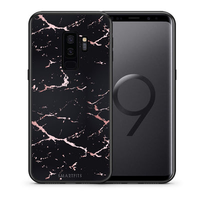 Θήκη Samsung S9 Plus Black Rosegold Marble από τη Smartfits με σχέδιο στο πίσω μέρος και μαύρο περίβλημα | Samsung S9 Plus Black Rosegold Marble case with colorful back and black bezels