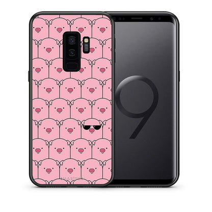 Θήκη Samsung S9 Plus Pig Glasses από τη Smartfits με σχέδιο στο πίσω μέρος και μαύρο περίβλημα | Samsung S9 Plus Pig Glasses case with colorful back and black bezels