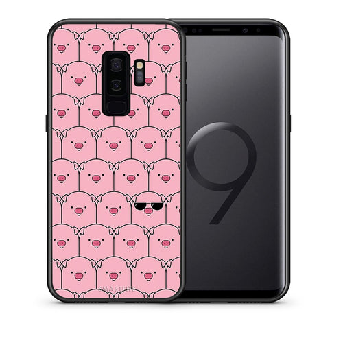 Θήκη Samsung S9 Plus Pig Glasses από τη Smartfits με σχέδιο στο πίσω μέρος και μαύρο περίβλημα | Samsung S9 Plus Pig Glasses case with colorful back and black bezels